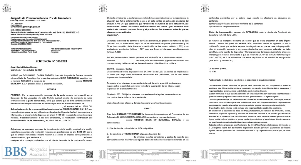 CDAs Triodos Bank: sentencia favorable en Granollers